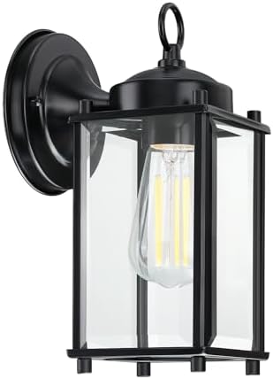 senroyal Outdoor Wall Light, Exterior Lighting Fixture Wall Sconce, Black Porch Light Fixture with Clear Beveled Glass, Outdoor Wall Lantern Waterproof Anti-Rust E26 Socket for Front Door, Entryway