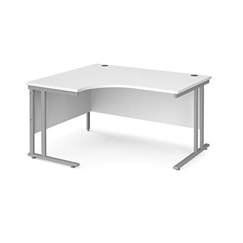 Mr Office Maestro 25 left hand ergonomic desk - silver cantilever leg, White, 1400