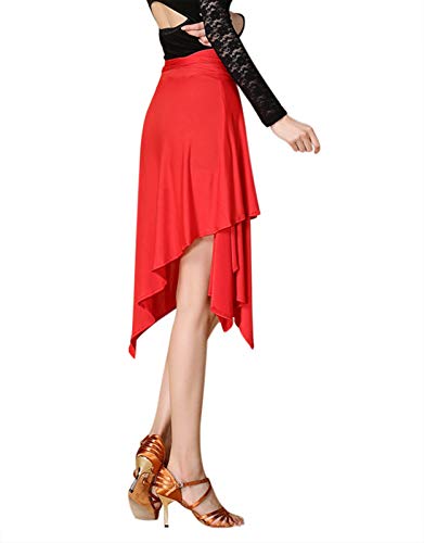 Zx Women's Latin Salsa Tango Dance Skirt Hip Scarf Smooth Swing Irregular Dancewear Ballroom Dance Dresses For Practice Red #TOP3