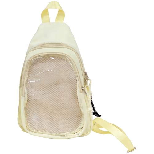 Texvora Bolsa Estética Amarela, Linda Mochila Transversal, Bolsa de Ombro de Poliéster de Nylon com Visor Transparente, Mochila Casual de Grande Capacidade para Mulheres, Mochila Leve de Viagem