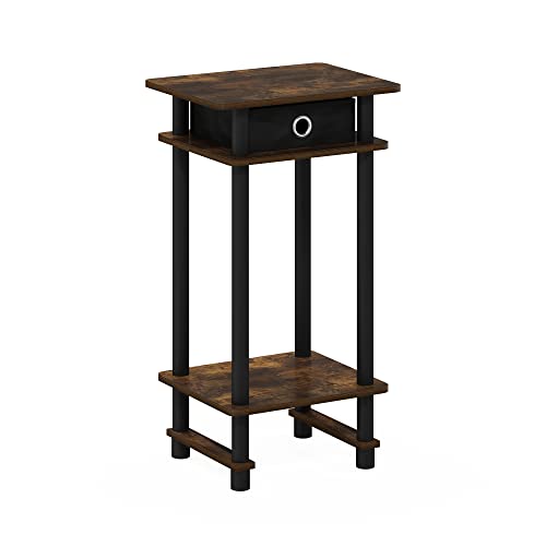Image of Furinno Turn-N-Tube Tall End Side Night Stand /Bedside Table with Bin Drawer, 1-Pack, Amber Pine /Black /Black