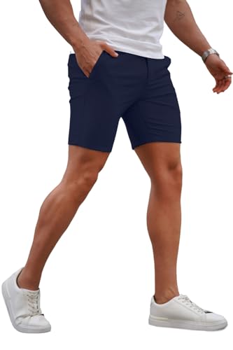 Image of GINGTTO Mens Slim Fit Shorts Plaid Chino Short Tapered Leg Skinny Stretch