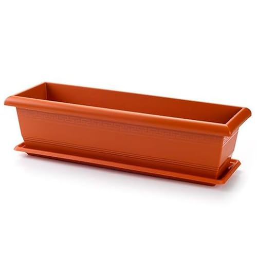 AC - Jardinera con Plato - Fabricado en Polipropileno - PLFT - Macetero para Jardin - Maceta para Plantas y Flores Rectangular de Plástico con Agujeros de Drenaje - 60 cm - Color Marrón