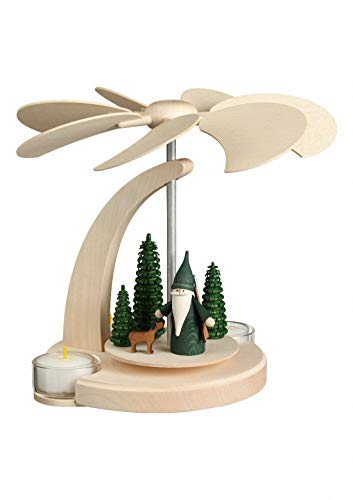 Seiffener Volkskunst German Christmas Pyramid Forest Scene, 1-Tier, Height 18 cm / 7 inch, Natural, Original Erzgebirge