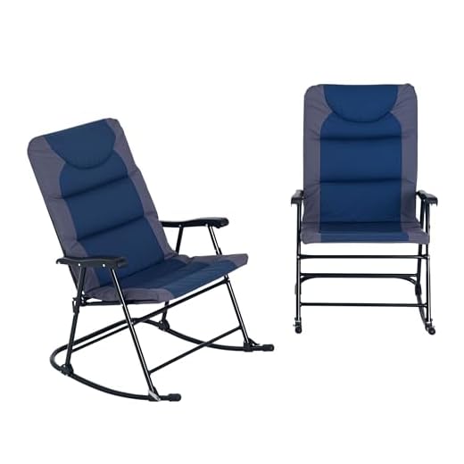 Outsunny 2 Piece Outdoor Patio Furniture Set with 2 Folding Padded Rocking Chairs, Bistro Style for Porch, Camping, Balcony, Navy Blue