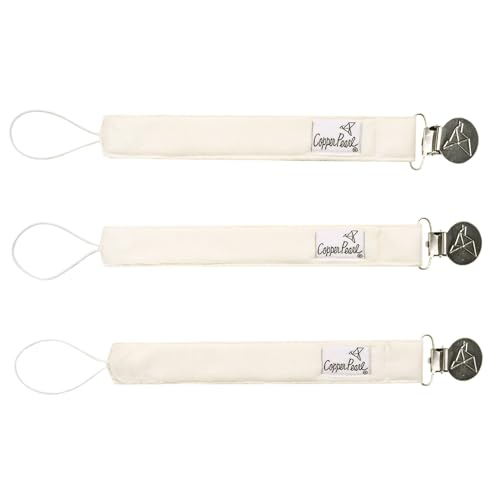 Image of Copper Pearl 3-Pack Pacifier Holders: Premium Knit Binky Clips for Baby Girls and Boys - Stylish Stainless Steel Design for Secure No-Drop Attachment - Butter