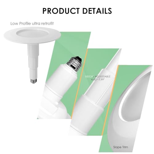 Soliseed 24 Pack 5/6 Inch LED Recessed Retrofit Downlight with Telescoping Rod - Adjustable Can Lights, 12W=60W, 3000K Warm White, 800LM Dimmable, ETL Damp Rated, Bevel Trim E26 Easy Screw-in Install by Soliseed - Image 4