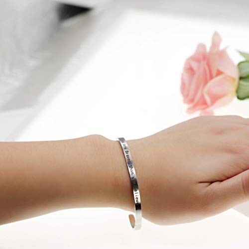 Image of Uloveido Stainless Steel Inspirational Bracelets for Women Engraved Personalized Mantra Initial Motivational Cuff Bangle Y460