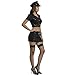 SENJIY sexy police lingerie for women costume outfit anime Cosplay Cop officer Uniform Underwear woman Roleplay PU Leather Skirt Halloween Top Dress set with hat belt Stocking Black