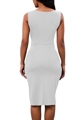 Image of PerZeal Women's Sexy V Neck Sleeveless Bodycon Dress Cocktail Evening Party Wedding Guest Work Faux Wrap Ruched Midi Dresse