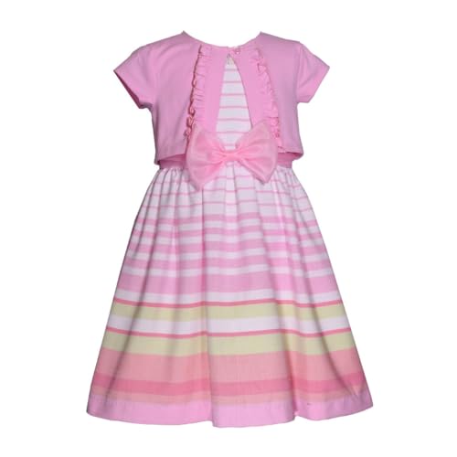 Bonnie Jean Girl's Easter Dress - Spring Striped Dress with Cardigan for Baby Toddler Little and Big Girls