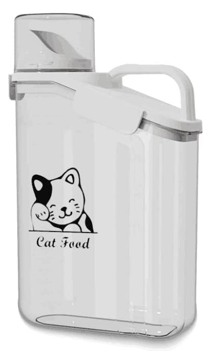 Geyecete Contenitore Crocchette Gatto,2800ml Porta Crocchette Gatto,Contenitore per Alimenti con Misurino,Plastica Trasparente,Contenitore Portatile per Gattino Alimenti,Facile versamento-Bianco