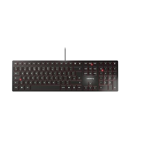 CHERRY KC 6000 SLIM, ultra-flat design keyboard, British layout (QWERTY), wired (USB-A connection), quiet, durable key labelling, black