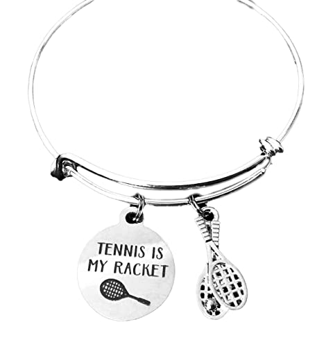Tennis Is My Racket Tennis Charm Bracelet Silver Wire Bangle Tennis Coach Gift #TOP18