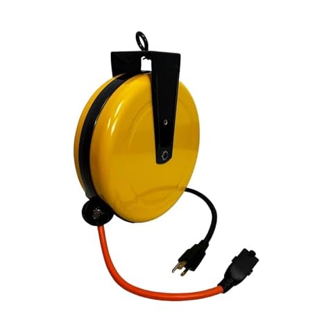 25 ft Locking and Lighted Retractable Extension Cord Reel - 15 amp (ORANGE) Cover
