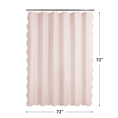 Image of N&Y HOME Fabric Shower Curtain or Liner Pink with Pink Scalloped Edge