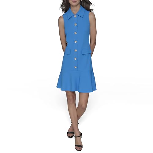 Image of Karl Lagerfeld Women's Sleeveless Collared Button Front A-line Mini Dress
