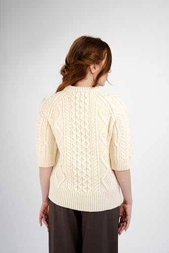 Image of Traditional Irish Sweater for Ladies Short Sleeve Cable Knit - 100% Merino Wool