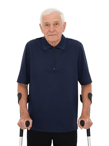 ranrann Homme Chemise Adaptative Dos Ouvert avec Fermeture Éclair Adaptative Haut Manches Courtes Handicapé Bleu Marine XXL