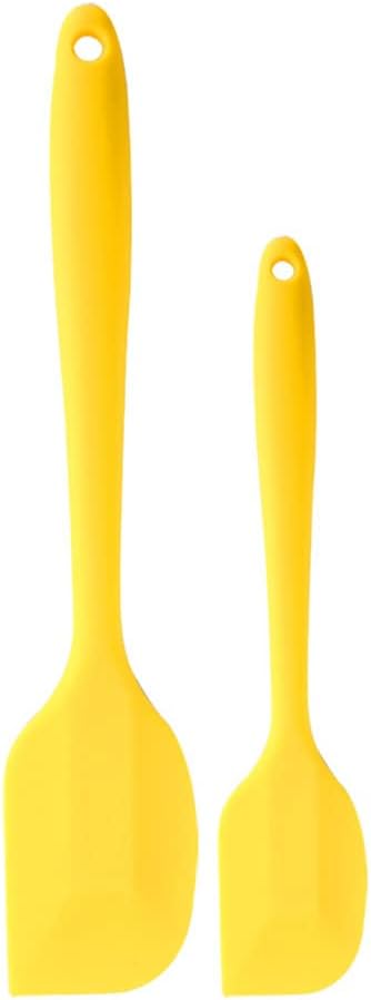 Silicone Jar Spatulas, Spreader Rubber Spatula with Long Handle Kitchen Spatula Silicone Scraper Small Spatulas for Baking and Cake Icing (Large + Small Yellow)