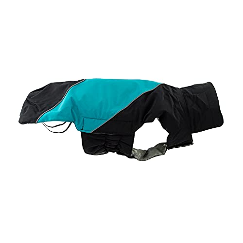 JEGGO Thermal Lining, Winter-Hundemantel, mit wärmeisolierendem Thermofutter, Wasser- und Winddicht, optimale Passform, mit beidseitig zu öffnendem Reißverschluss (türkis-schwarz, 44 cm)
