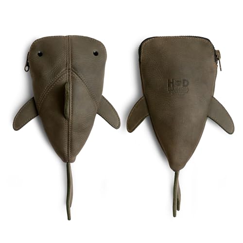 Image of Hide & Drink, Full Grain Leather Zipper Coin Pouch, Change Bag, Pencil Purse, Scissors Case, Shark Shaped Cable Holder, Wallet, Makeup, Stuffed Animal, Handmade, Dark Jade