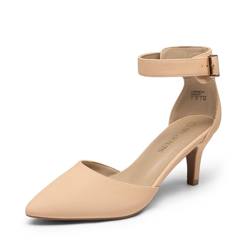 Image of DREAM PAIRS Women's Kitten Heels Ankle Strap Pumps | 2.5 inch Kitten Heel, Classic Closed Pointed Toe, Ankle Strap, Soft Insole, Versatile for Wedding Party Work