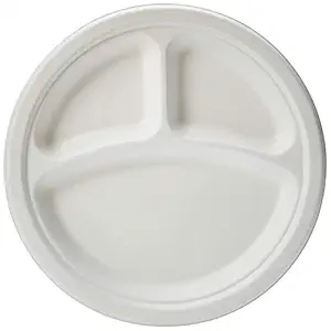 THE URBAN BAZAR Disposable Biodegradable Plates 9 inch 3 Compartment (Pack of 50)