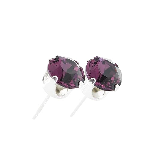 pewterhooter Brilliant Amethyst Sterling Silver Stud Earrings for Women made with the Finest Crystal in the World radiating undeniable Sparkle and Luxury.
