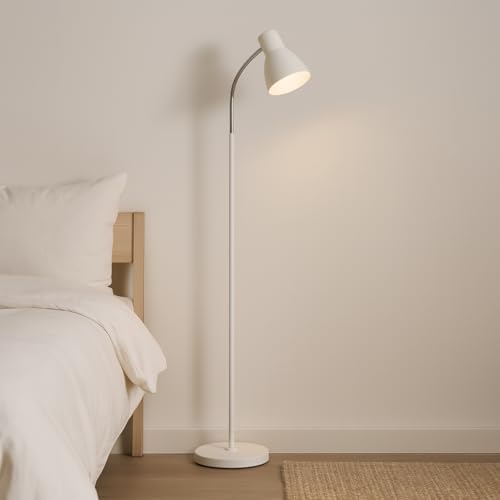 BURAKH Floor Lamp Metal Standing with Adjustable Neck Heavy Metal Base Reading Light | LED Floor Light for Bedroom Living Room - Bulb Not Include (White)