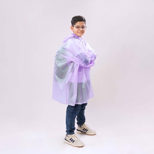 Image of haus & kinder Kids Raincoat with Hood - Waterproof PVC, Free Size, Lilac Poncho with Pockets 1 Pc