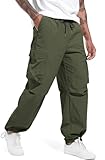 NITAGUT Men's Cargo Pants Hiking Joggers Outdoor Waterproof Drawstring Straight Leg Pants with Pockets,Navy Green,34