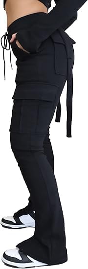 Molisry Women's Flare Cargo Sweatpants Casual High Waisted Split Stacked Leggings Workout Joggers with Pockets - Image 2