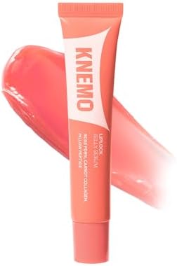 KNEMO LipLock Jelly Serum for Dry Lips, Long-Lasting, Hydrating, Plumping, Glossy Mask with Rose PDRN, Carrot Collagen, Pillow Peptide, Moisturizing Tinted Lip Balm. (Peach Muse)