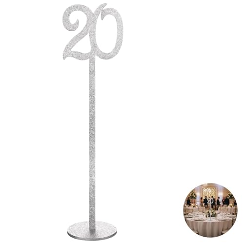 Números de mesa para boda del 1 al 20 plateados de 35 cm con base de soporte 3