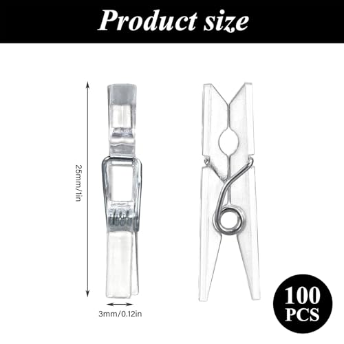 100 Stück Mini Transparente Wäscheklammern, Kleine Klammern, Feder Hängerklammern, Transparente Plastikklammern, Dekorativen Klammern, Kleine Clips für Fotos, Lichterketten Aufhängen