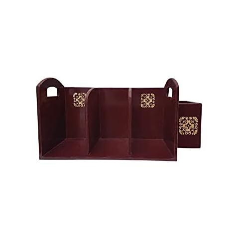 Lalhaveli Bookcase Wooden Handpainted Desk Supplies Organizer Books Magazine Pen Pencil Holder Decor Table Top Accessories (40X20X20 Inch) Cover
