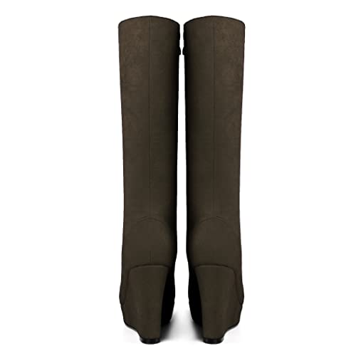 MERRORI Womens Knee High Boots Fashion Platform Round Toe Zip Night Club Suede Wedge High Heel Mid Calf Boots 4 Inch4