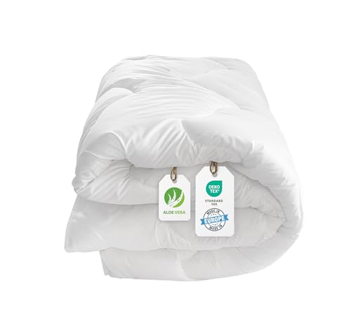 BLUE MOON Bettdecke 140x200 Aloe Vera behandelt Steppdecke Ganzjahresbettdecke Winterdecke 140x200 Allergiker-Bettdecke, leicht, Allergiker Bettdecken Winter & Sommer Duvet Quilt Made in EU