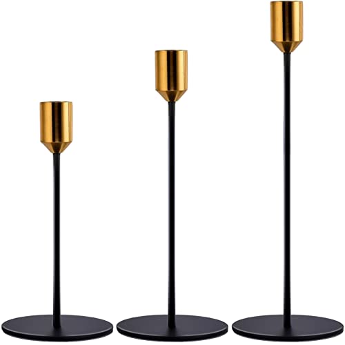BEYAOBN Kerzenständer 3 Set Gold Metall Kerzenhalter Stabkerze Hoch Kerze Stand 34/28/24cm Vintage Kerzen Ständer für Kerzenständer Dekorationen für Valentinstag Weihnachten Hochzeit Esszimmer Cover