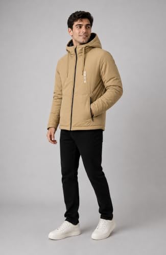 Image of SANE Men's Hooded Puffer Jacket, Quilted Winter Coat, Warm and Lightweight, Detatchable Cap