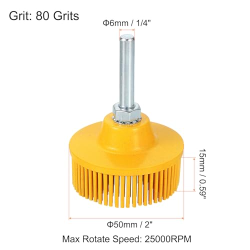 Image of HARFINGTON Bristle Disc 2 inch 80 Grit R-Type Abrasive Brush Coarse Bristle Disc Deburring Electric Disc Brush Attachment with 1 /4 inch Round Shank Abrasive Coating Removal Disc for Metal, Yellow