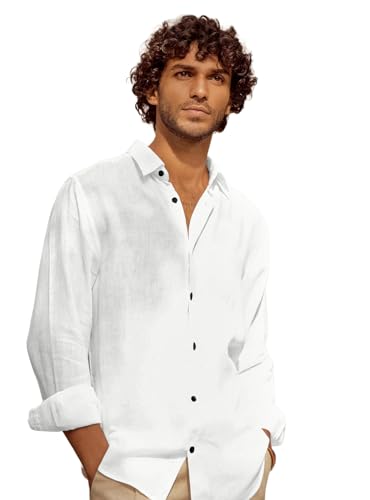 Image of Men's Long Sleeve Linen Shirt, Button Down, Casual Collared, Full Sleeve Shirt