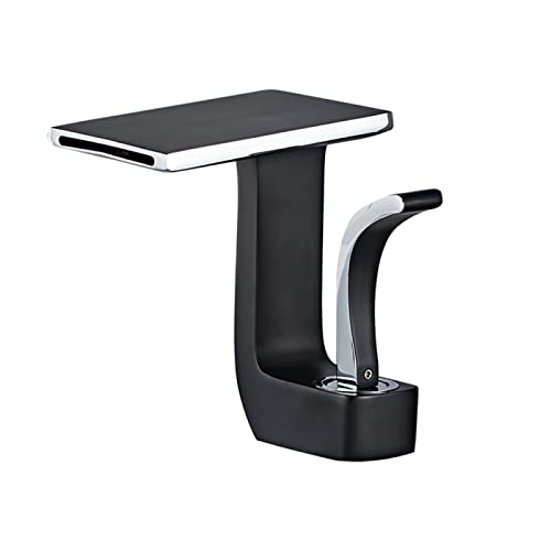 Grifo de baño cascada latón macizo, mezclador agua fría y caliente, grifo una sola manija, lavabo negro plateado