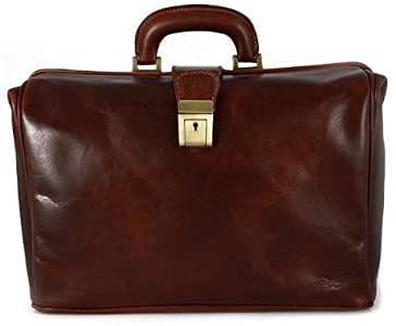 VICTOR LINE SRL Borsa Medico/Dottore Unisex In Vera Pelle 100%, Colore MARRONE - Made In Italy - Artigiani Toscani