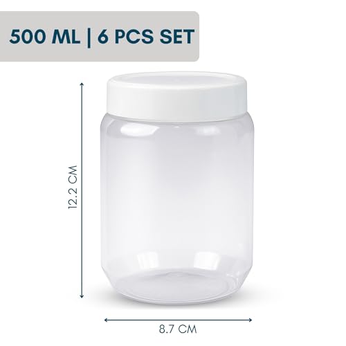 Image of SCL Steelo Vistta Round Containers with White Screw Lid | BPA-Free Premium Plastic Kitchen Storage Jars | Durable, Airtight & Stackable | Ideal for Grains, Snacks, Pulses & More | 500ML, 6pcs Set