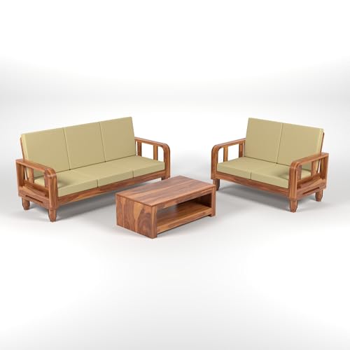 Image of Solid Sheesham Wood 5 Seater Sofa Set 3+2 | Wooden Sofa Chair for Living Room | Durable & Comfortable Seating Sofa for Home (Design 29)