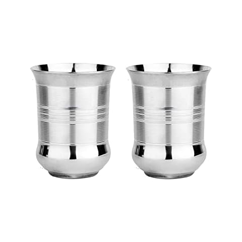 GALOOF Stainless Steel Glass Set of 2 | Unbreakable Heavy Gauge Steel Tumbler Glass Set for Drinking and Serving Water and Juice (DAMRU (380 ML), Set of 2) Cover