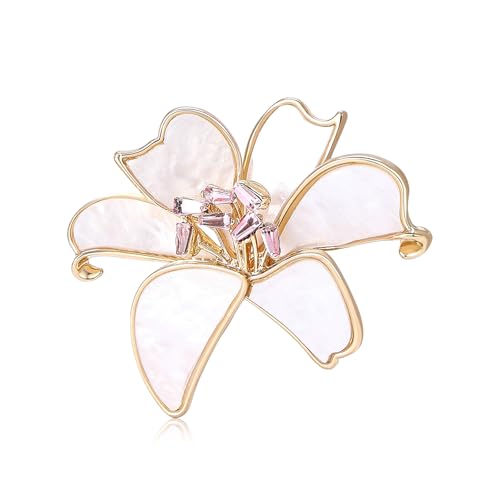 Image of Rhinestone Flower Brooch 18K Gold Plated Flower Floral Brooch Elegant Pearl Lapel Pin Costume Jewelry Thanksgiving Day Birthday Wedding Gifts for Mom Wife