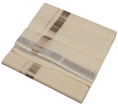 saverigroup Kerala Cotton Traditional Double Dhoti Mundu for Men, Cream, 4 Mtrs-picture-36